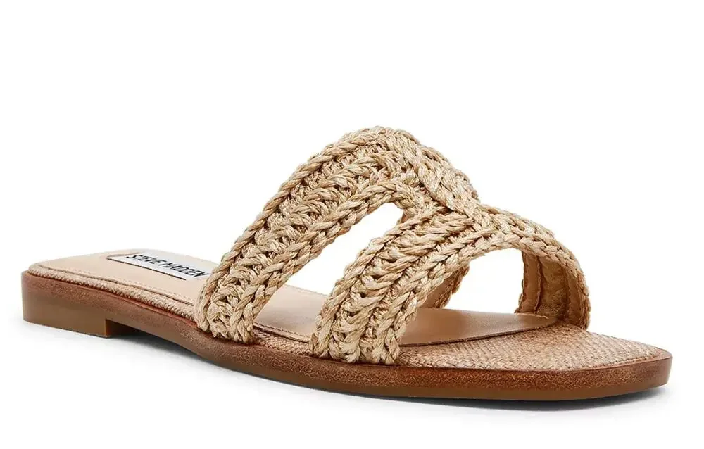 Steve Madden Hazel Slide Sandals in Natural Raffia Tan 8.5